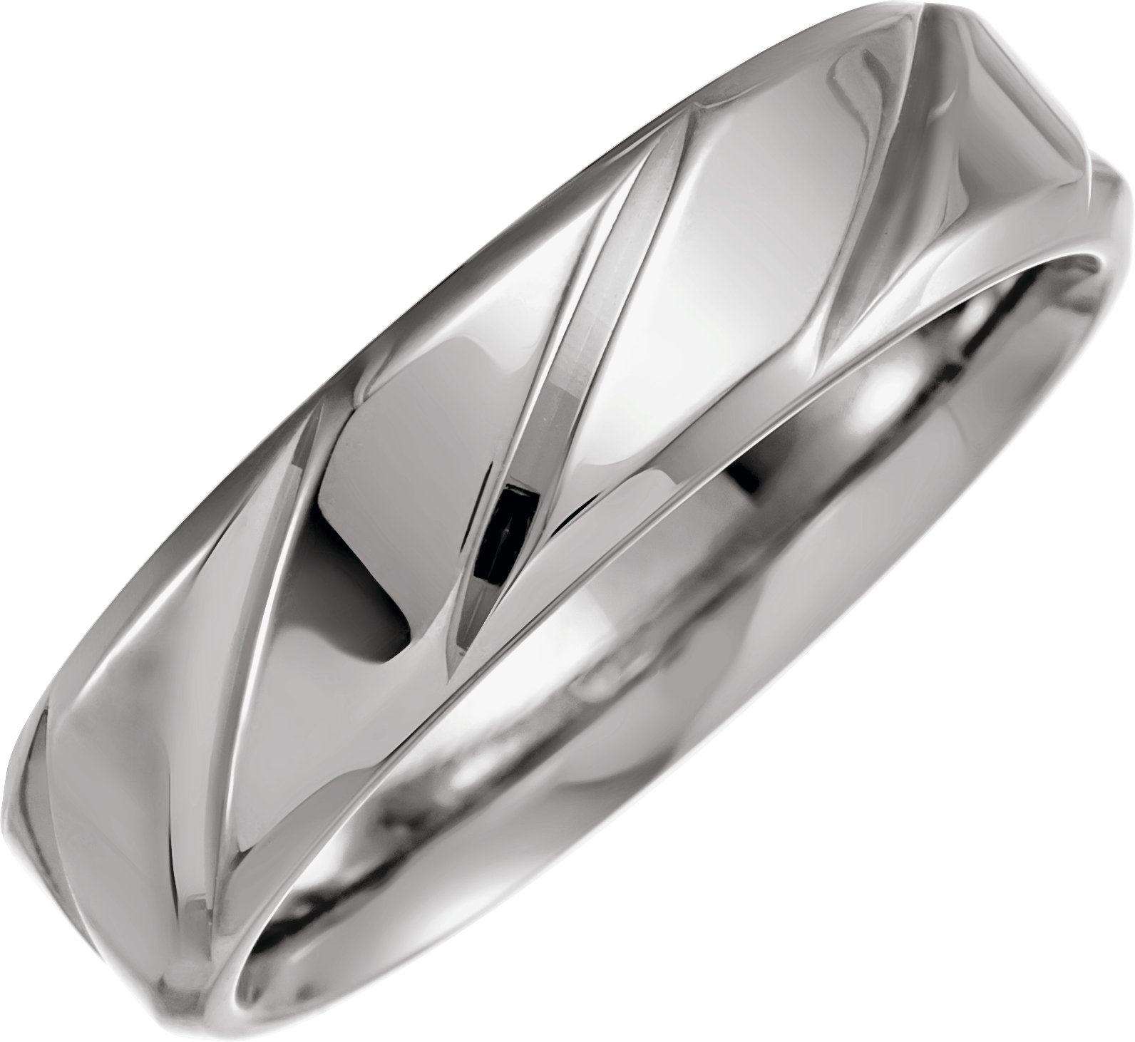 14K White 6 mm Diagonal Design Band Size 10