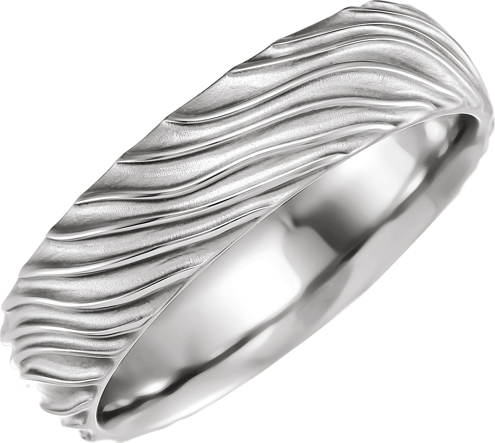 14K White Wavy Textured Band