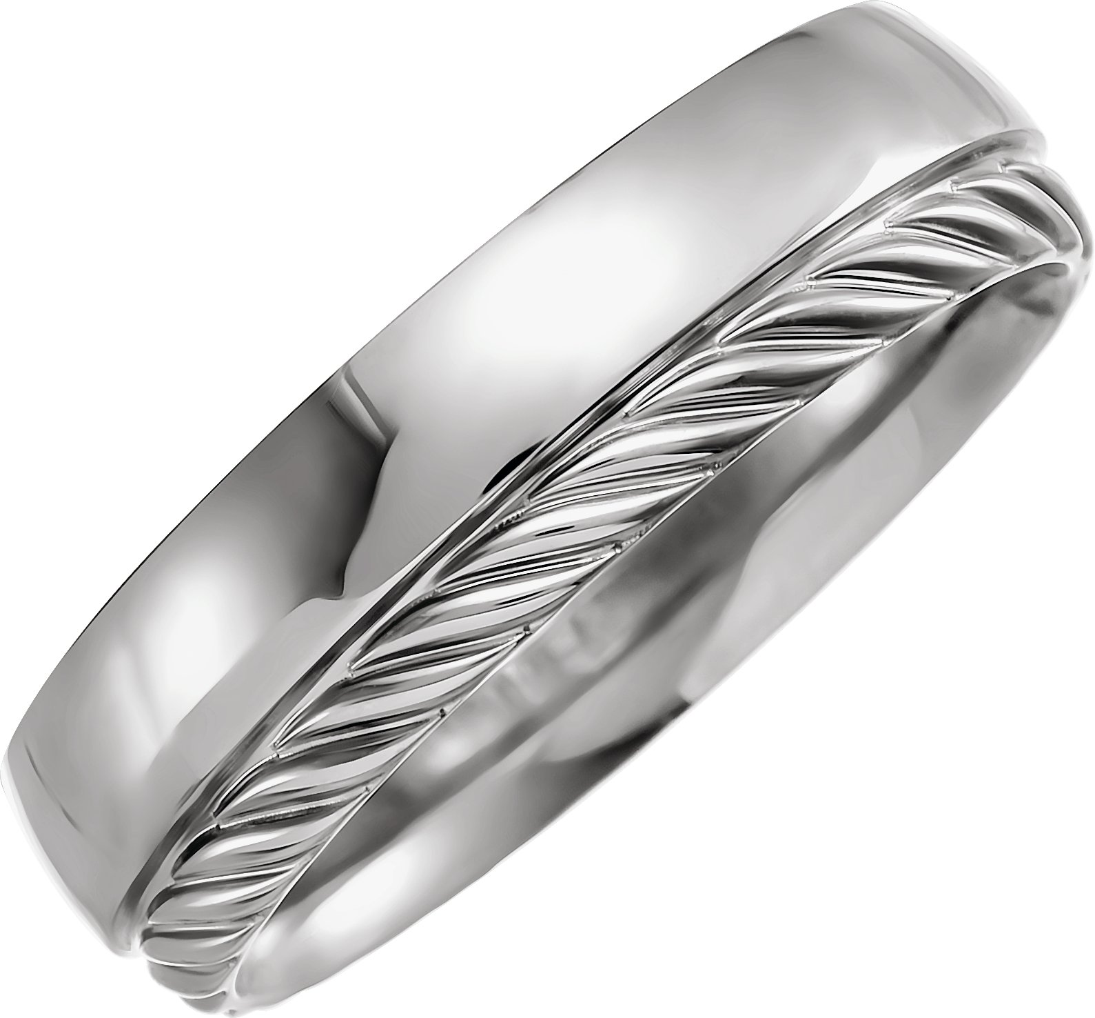 14K White Single Sided Rope Edge Band