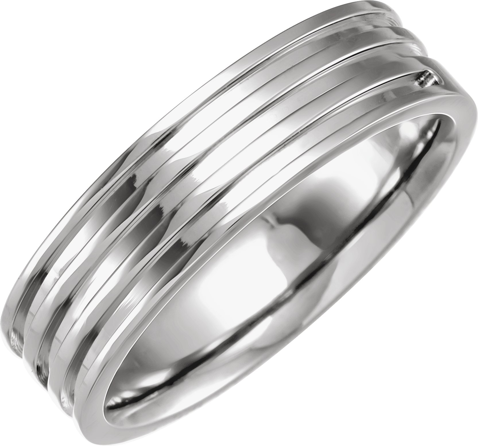14K White Grooved Band