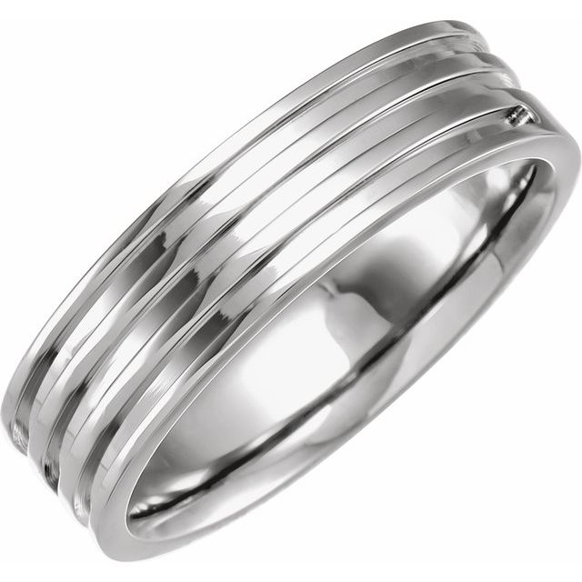14K White Grooved Band