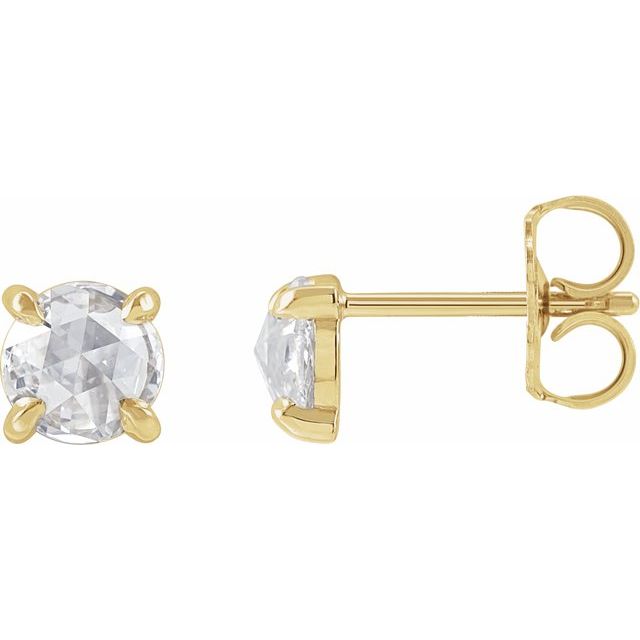 14K Yellow 5/8 CTW Rose-Cut Natural Diamond 4-Prong Claw Earrings