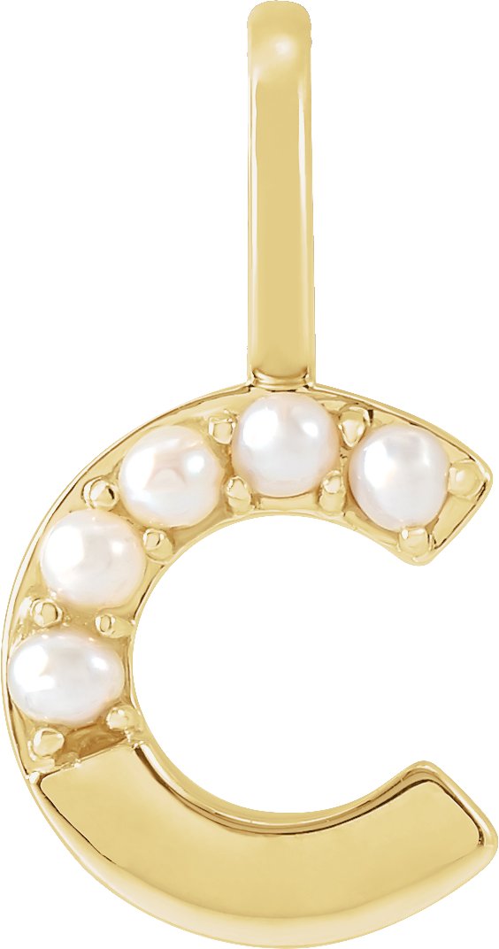 14K Yellow Cultured White Pearl Initial C Charm or Pendant Ref 18479248