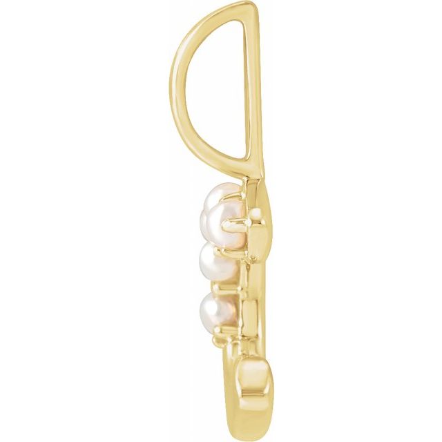 14K Yellow Cultured White Pearl Initial C Charm/Pendant