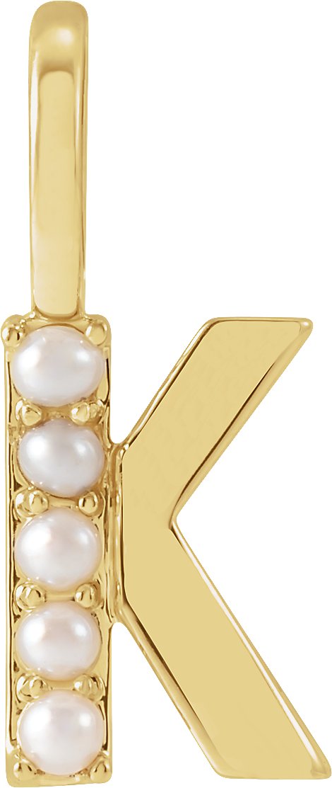 14K Yellow Cultured White Pearl Initial K Charm or Pendant Ref 18479272