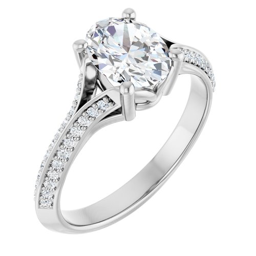 14K White Oval 1 ct Engagement Ring