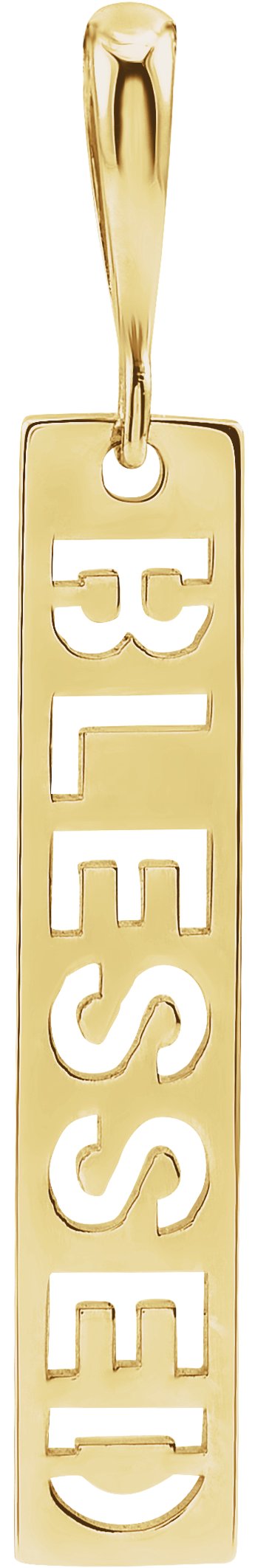 14K Yellow 27.2x4 mm Blessed Bar Pendant