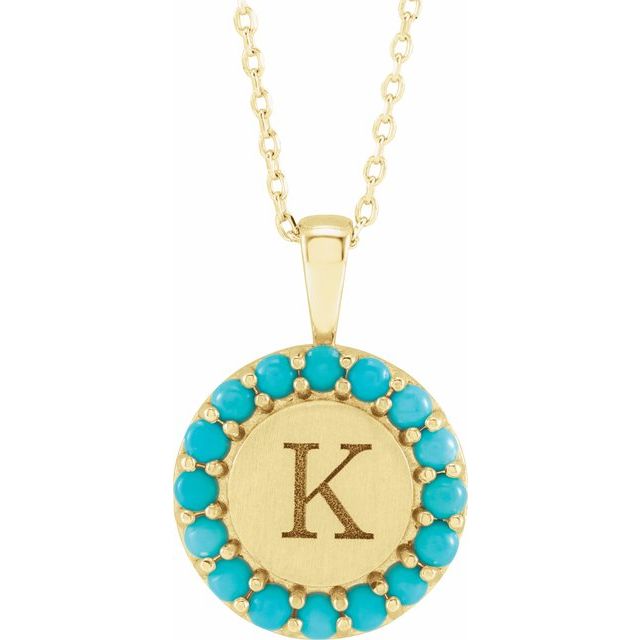 14K Yellow Natural Turquoise Engravable Halo-Style 16-18 Necklace