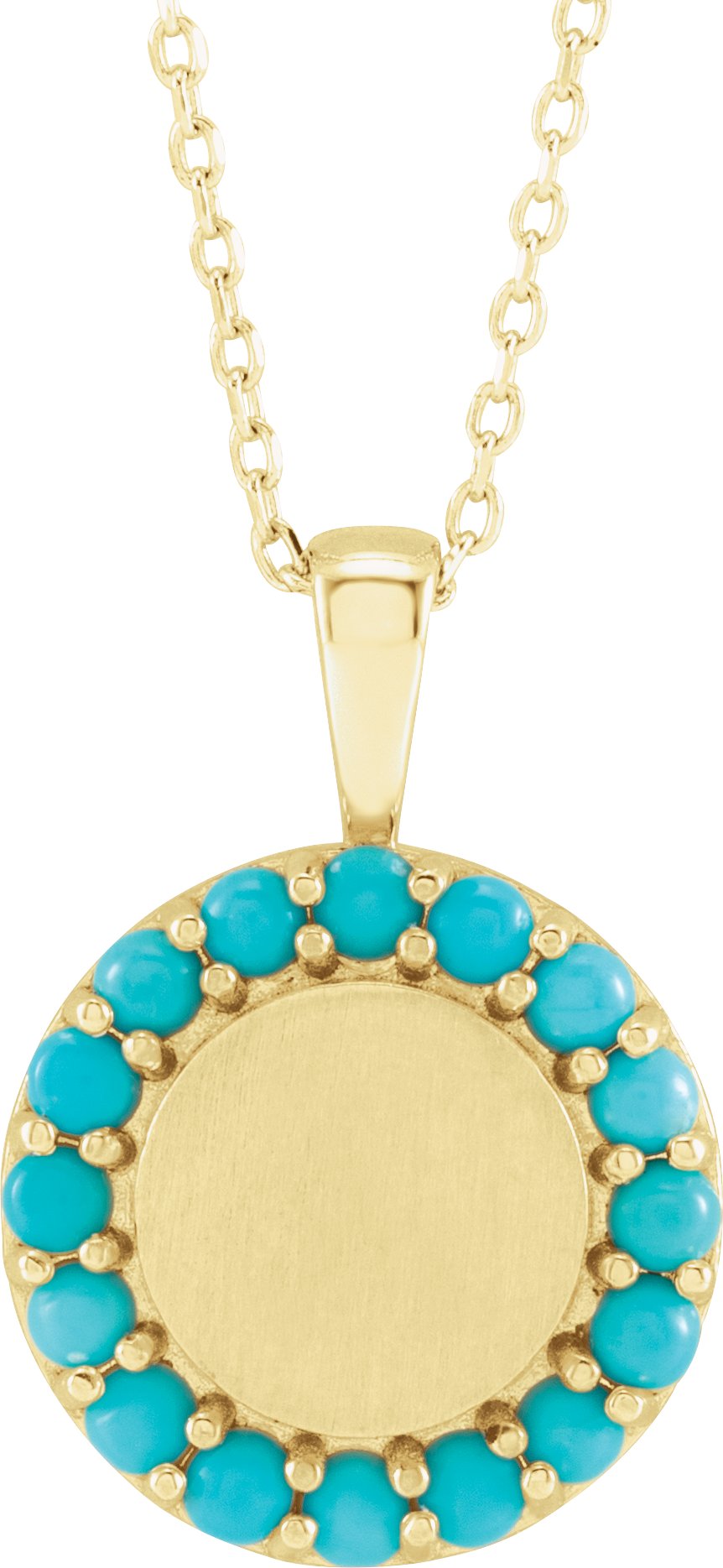 14K Yellow Natural Turquoise Engravable Halo-Style 16-18" Necklace