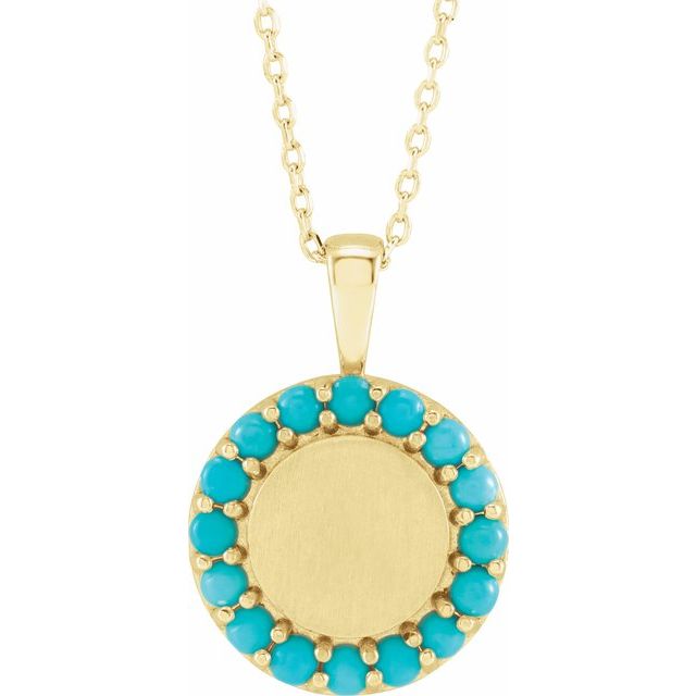 14K Yellow Natural Turquoise Engravable Halo-Style 16-18