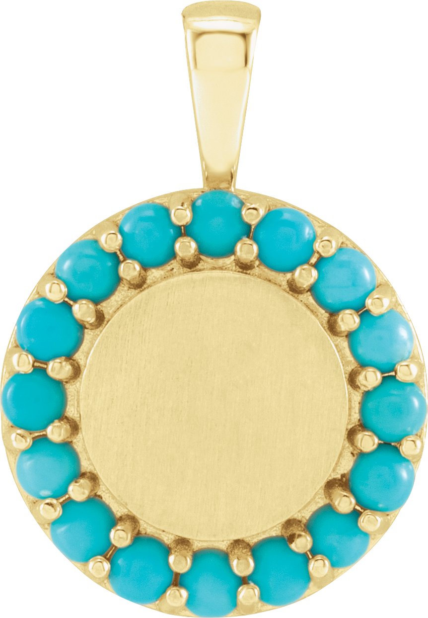 14K Yellow Natural Turquoise Engravable Halo Style Pendant Ref 18495974