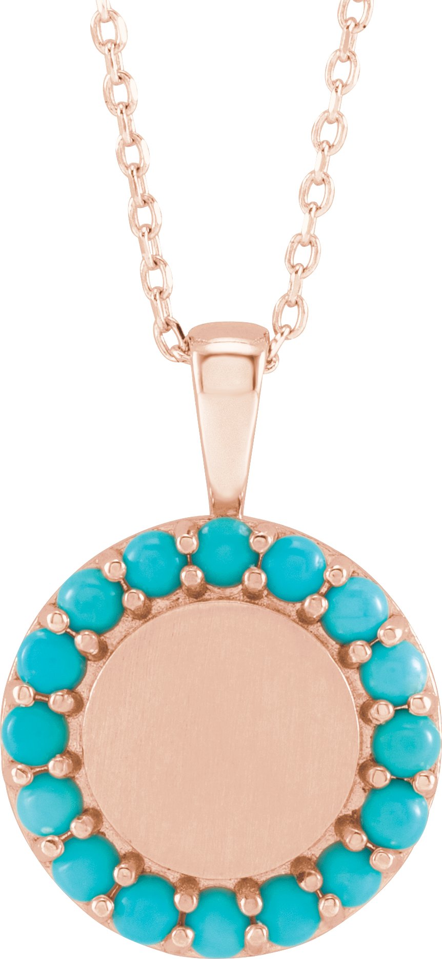 14K Rose Natural Turquoise Engravable Halo Style 16 to 18 inch Necklace Ref 18532072