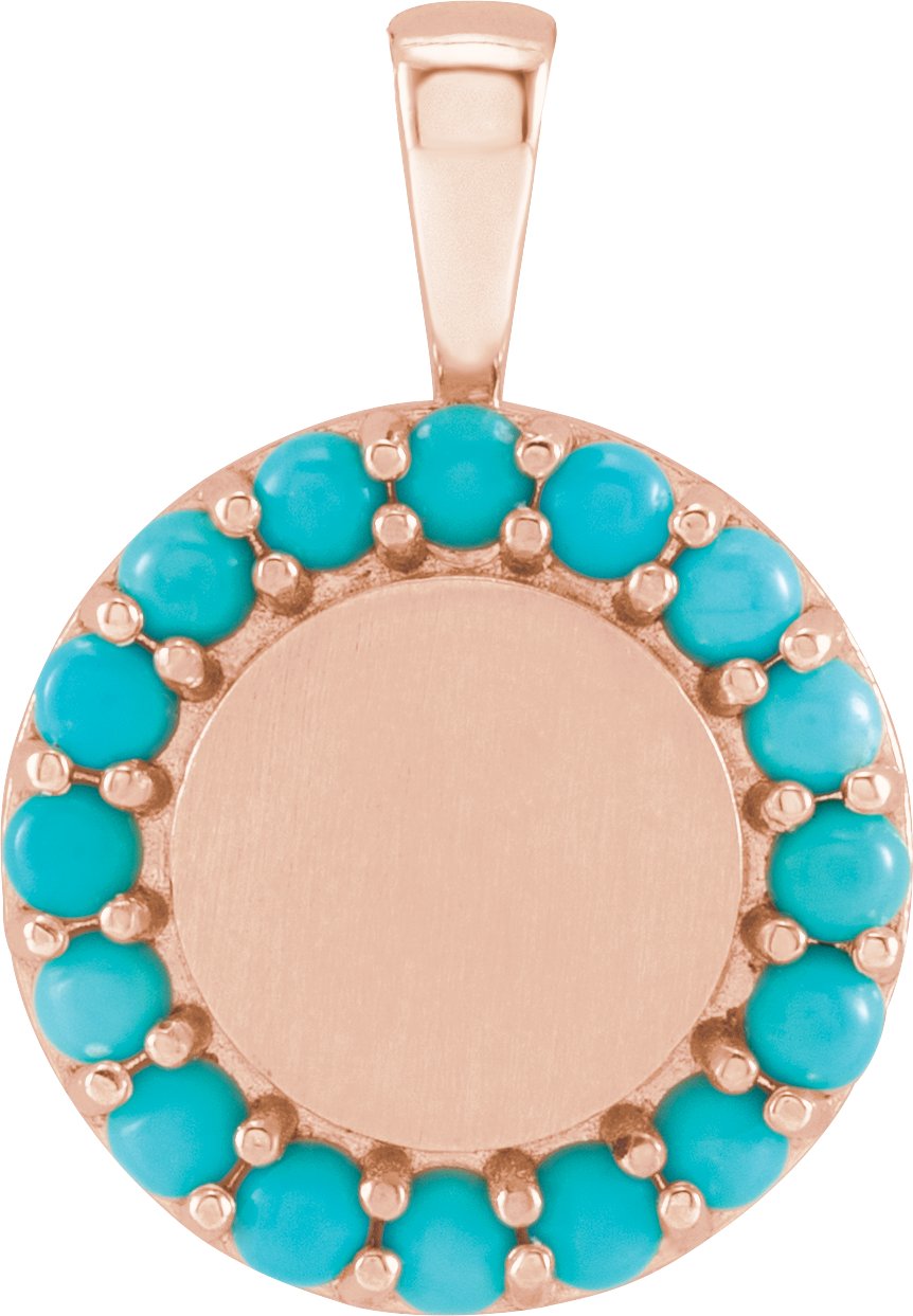 14K Rose Natural Turquoise Engravable Halo Style Pendant Ref 18495971