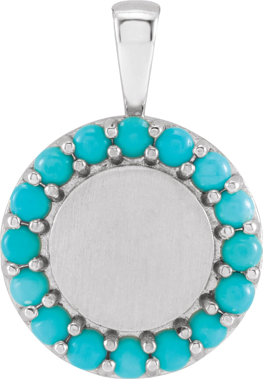 Platinum Natural Turquoise Engravable Halo Style Pendant Ref 18495970