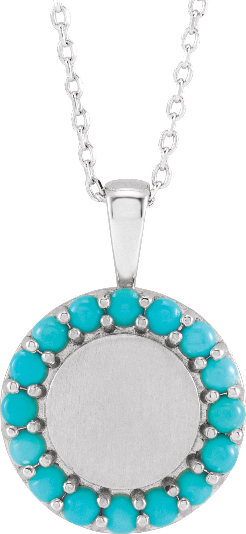 Sterling Silver Natural Turquoise Engravable Halo Style 16 to 18 inch Necklace Ref 18532073