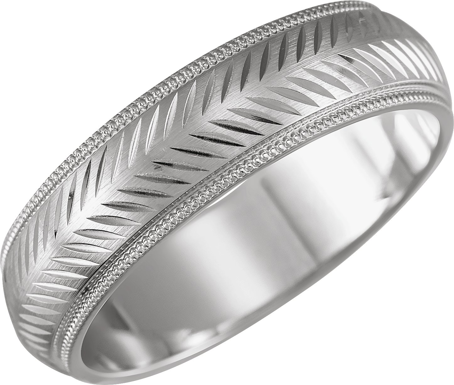 14K White 6 mm Herringbone Band Size 10