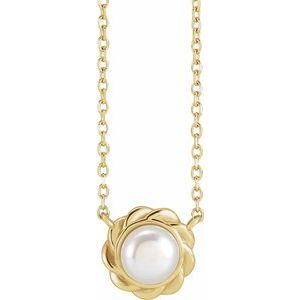 14K Yellow Cultured White Freshwater Pearl 18" Necklace