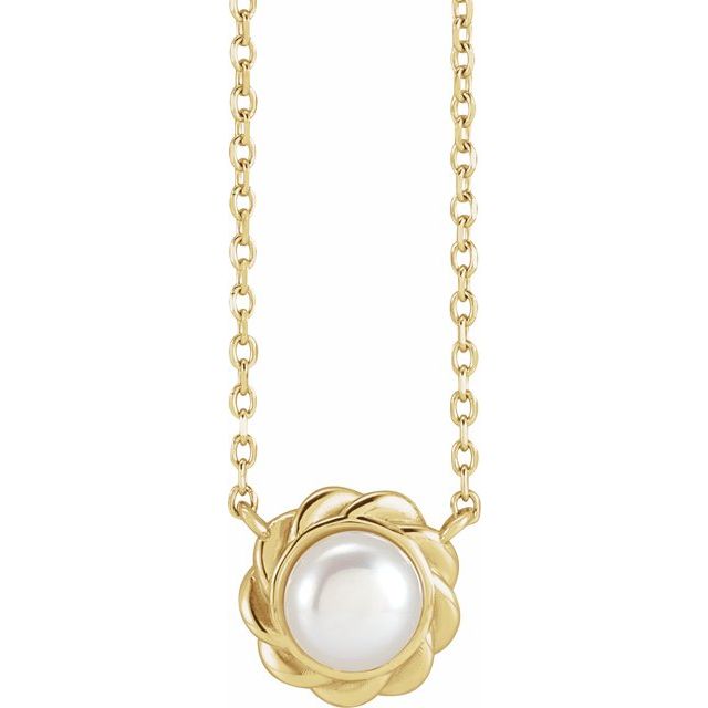14K Yellow Cultured White Freshwater Pearl 18 Necklace