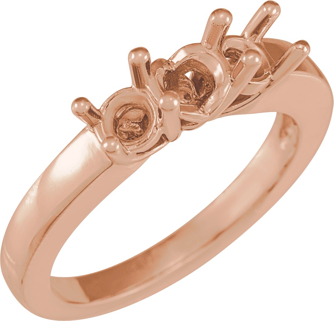 10K Rose 3.4 mm Round Three-Stone Engagement Ring Mounting