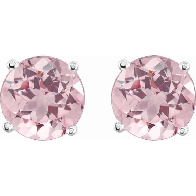 14K White 5 mm Natural Pink Morganite Stud Earrings with Friction Post