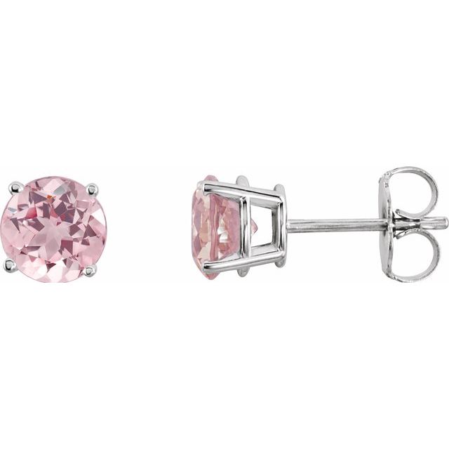 14K White 5 mm Natural Pink Morganite Stud Earrings with Friction Post