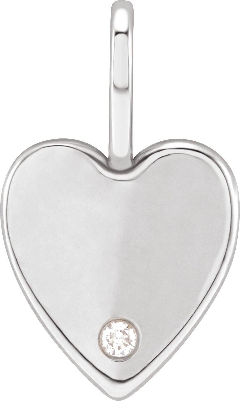 14K White .02 CT Natural Diamond Engravable Heart Charm/Pendant