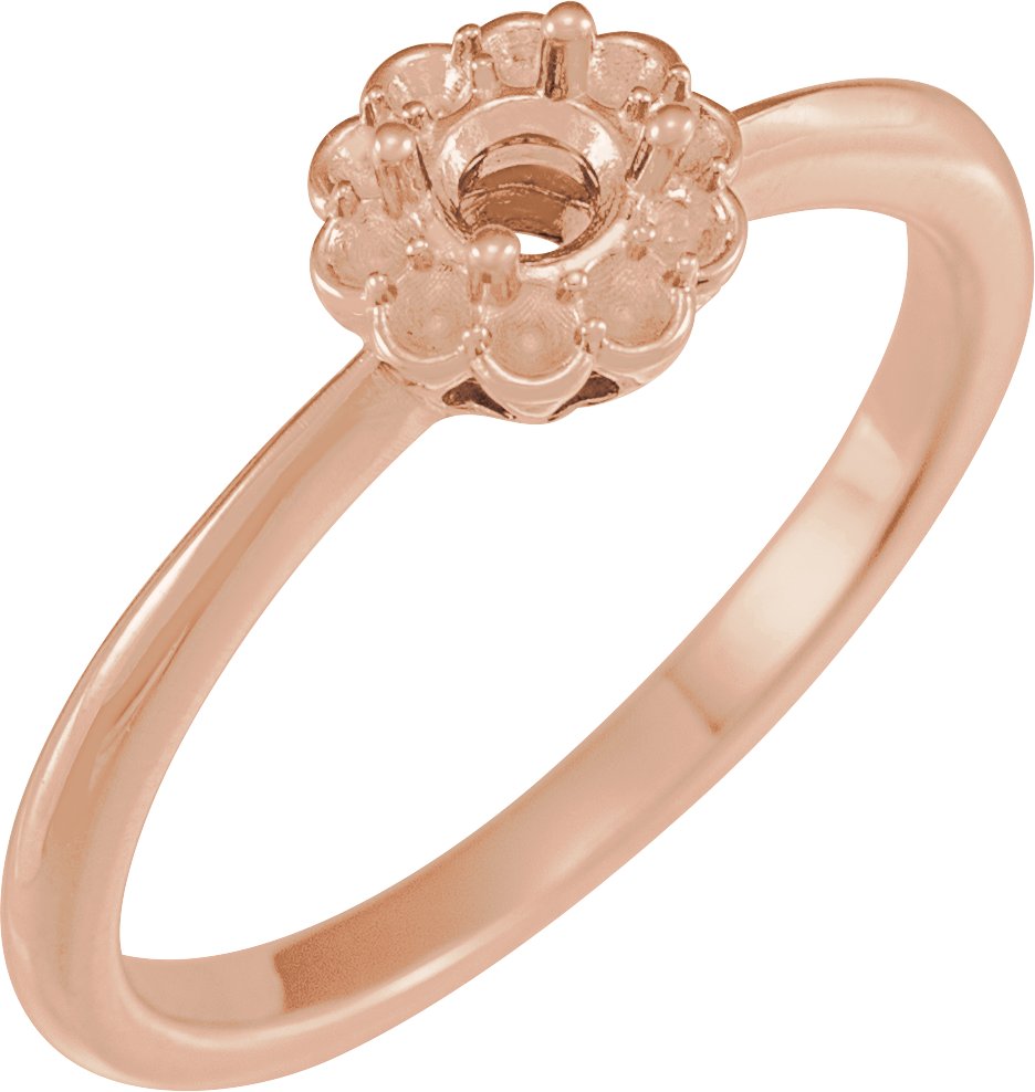 10K Rose 4.2 mm Round Cluster Halo-Style Engagement Ring Mounting 