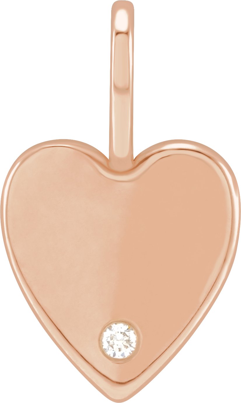 14K Rose .02 CT Natural Diamond Engravable Heart Charm/Pendant