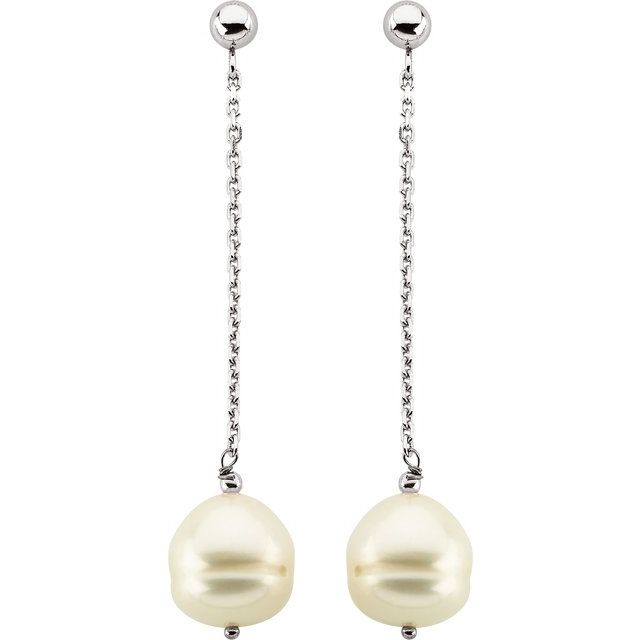 Sterling Silver 9-11 mm Freshwater Cultured Pearl Dangle Earrings