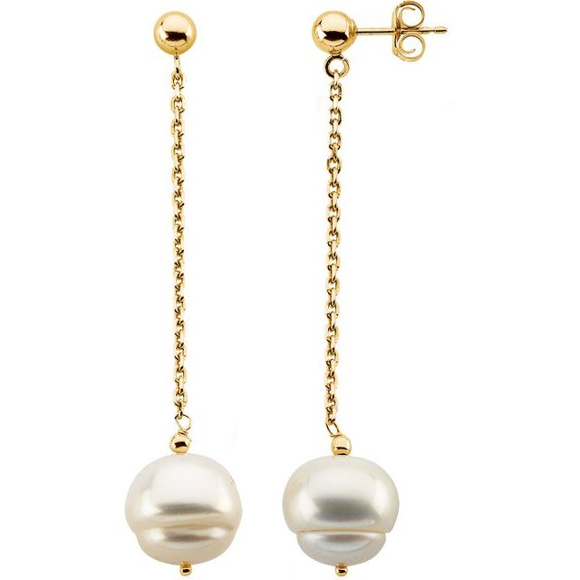 14K Yellow 9-11 mm Freshwater Cultured Pearl Dangle Earrings
