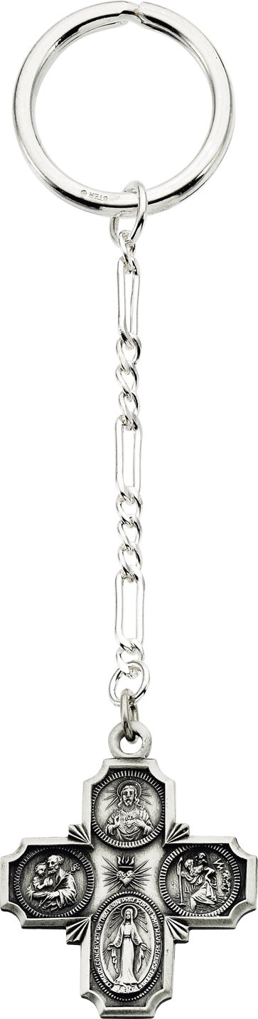 Four Way Cross Medal Key Chain in Sterling Silver 30 x 29mm Ref 275688