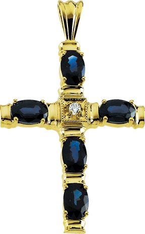 Cross Pendant with Genuine Sapphire and Diamond 32.5 x 24mm Ref 451001