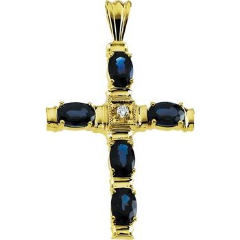 Cross Pendant with Genuine Sapphire and Diamond 32.5 x 24mm Ref 451001