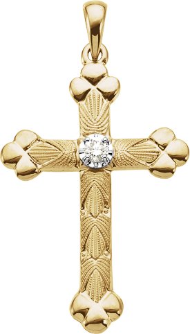 14K White 1/10 CT Natural Diamond Cross Pendant