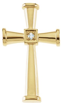 14K Yellow .03 CT Natural Diamond Cross Pendant