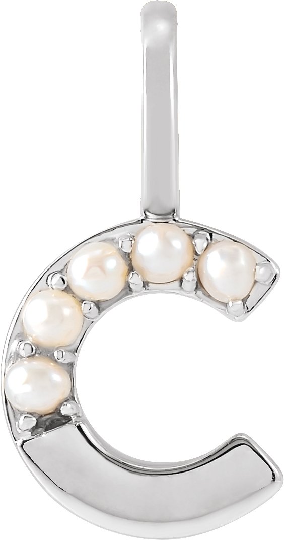 14K White Cultured White Pearl Initial C Charm or Pendant Ref 18479249