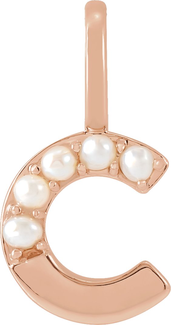 14K Rose Cultured White Pearl Initial C Charm or Pendant Ref 18479250