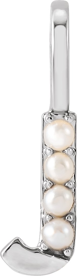 14K White Cultured White Pearl Initial J Charm or Pendant Ref 18479270