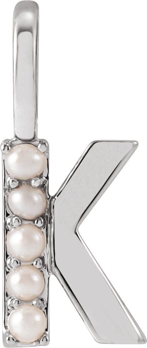 14K White Cultured White Pearl Initial K Charm or Pendant Ref 18479273