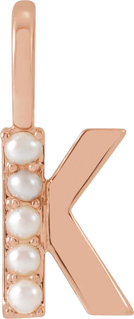 14K Rose Cultured White Pearl Initial K Charm or Pendant Ref 18479274