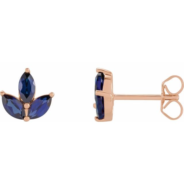14K Rose Natural Blue Sapphire Cluster Earrings