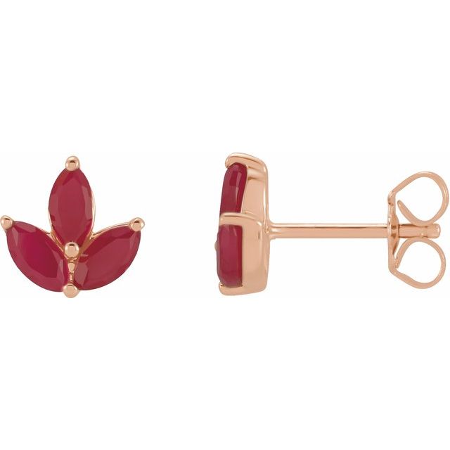 14K Rose Natural Ruby Cluster Earrings