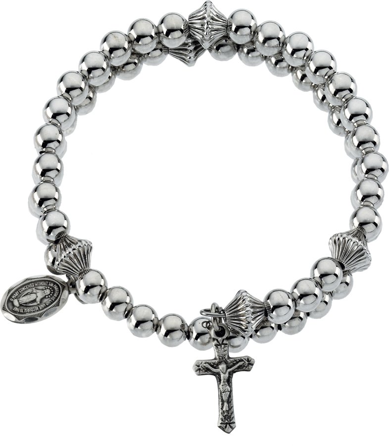 Sterling Silver Bead Wrap Rosary Bracelet