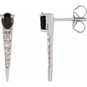 14K White Natural Black Onyx & 1/8 CTW Natural Diamond Spike Earrings