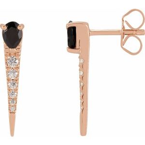 14K Rose Natural Black Onyx & 1/8 CTW Natural Diamond Spike Earrings