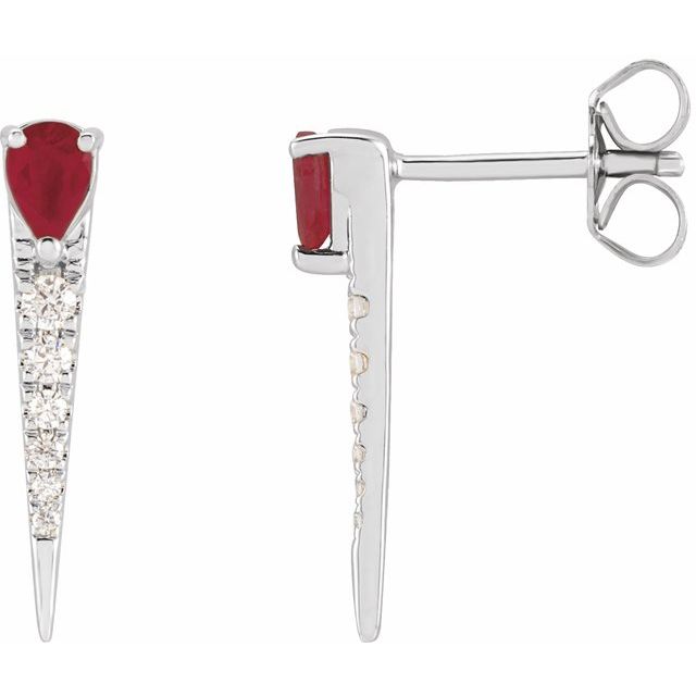 14K White Natural Ruby & 1/8 CTW Natural Diamond Spike Earrings