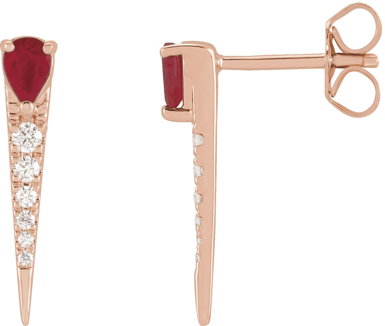 14K Rose Natural Ruby and 0.13 CTW Natural Diamond Spike Earrings Ref 18620117