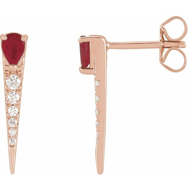 14K Rose Natural Ruby & 1/8 CTW Natural Diamond Spike Earrings