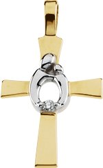 14K Yellow/White .01 CT Diamond Mother and Child® Cross Pendant