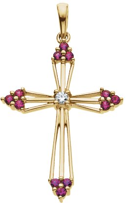 14K Yellow Natural Ruby & .04 CTW Natural Diamond Cross Pendant